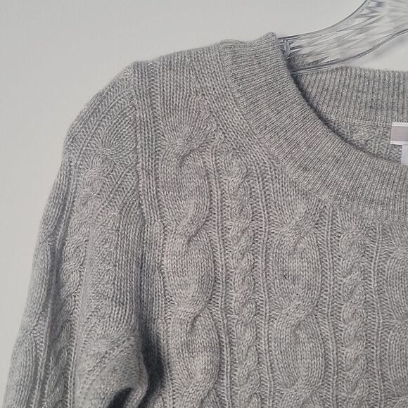 NWT J Crew XS 100% Cashmere Cable Knit Wool Long Sleeve Crew Sweater Gray Y2K - Picture 2 of 12